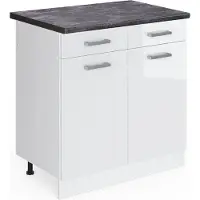 Vicco Mueble bajo de cocina R-Line Blanco alto brillo 80 cm , ET Antracita, Model 46757
