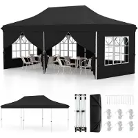 Costway , pabellón plegable de 3x6 metros con 6 paneles laterales desmontables, bolsa de transporte, estructura ajustable en altura, resistente al agua, protección UV 50+, color