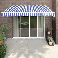 Prolenta Maison Exclusive - Toldo manual de 3,5 x 2,5 metros, con diseño a rayas azul y blanco, 100% poliéster