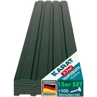 Floordirekt 15 láminas de acero trapezoidal de 115x45 cm, set de alta calidad, incluye 100 tornillos, superficie de 7,7 m², color verde