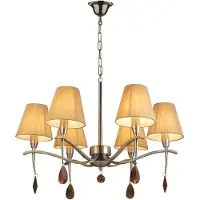 Luxera Lámpara colgante OXFORD, 6 bombillas E14/40W, acabado en latón mate/beige, diámetro: 65 cm, altura: 120 cm, casquillo E14, regulable