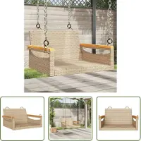 The Living Store Silla colgante Living Store, color beige, 63x62x40 cm, fabricada en polirratán