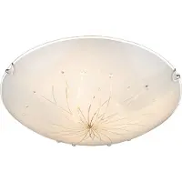 Globo Lámpara de techo Globo, metal blanco cromado, cristal satinado, detalles de piedras claras, líneas decorativas, diámetro: 400 mm, altura: 80 mm, excluye 3 bombillas E27 de 60W, 230V