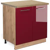 Vicco Mueble bajo de cocina Fame-Line Rojo Burdeos alto brillo 80 cm con estante, ET Roble, Model 46896