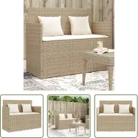 The Living Store Banco de jardín de la marca Living Store, con cojín, color beige, fabricado en polirratán