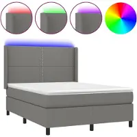 Syfax Cama box spring colchón y luces LED tela gris oscuro 140x200 cm