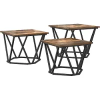 Syfax Mesa de Café 3 pcs Roble ahumado Madera Ingenierizada y Acero