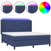 Syfax Cama box spring colchón y luces LED tela azul 180x200 cm