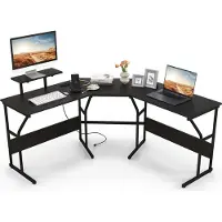 Costway Escritorio en forma de L de , escritorio de esquina reversible con soporte para monitor y estación de carga, mesa para ordenador de juegos, escritorio de oficina, color