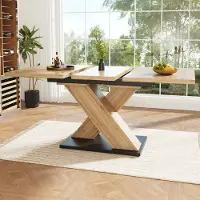 Flieks Mesa extensible rectangular, mesa de cocina tipo telescópica de 119-158.5 x 80 x 75 cm, mesa extensible de color madera para 6 personas, mesa de trabajo grande