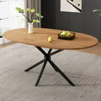 STILVORA : Mesa de comedor con patas de metal robustas en forma de cruz, mesa de cocina ovalada de MDF, mesa auxiliar para 4-6 personas, diseño natural