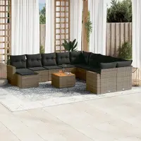 Prolenta Maison Exclusive: Juego de jardín de 12 piezas con cojines, color gris, fabricado en polirratán