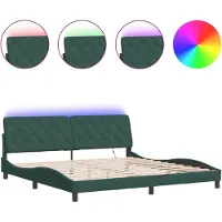 Syfax Estructura de cama con LED sin colchón terciopelo verde oscuro 200x200cm
