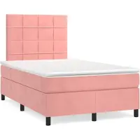 Syfax Cama box spring con colchón terciopelo rosa 120x200 cm