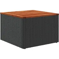 Syfax Mesa de jardín negra 55x55x37 cm ratán sintético y madera de acacia