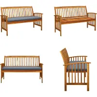 vidaXL Banco de jardín con cojín, 147 cm, madera maciza de acacia. Banco de jardín, bancos de jardín, banco de jardín de madera, bancos de jardín de madera