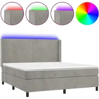 Syfax Cama box spring colchón y LED terciopelo gris claro 180x200 cm