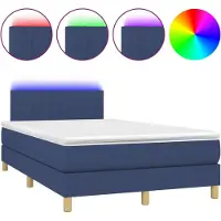 Syfax Cama box spring con colchón y luces LED tela azul 120x190 cm