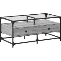 Syfax Mesa de centro tapa de vidrio acero gris Sonoma 98,5x50x45 cm