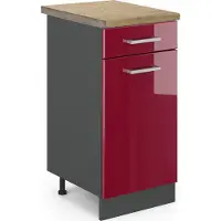 Vicco Mueble bajo de cocina R-Line Rojo de alto brillo 40 cm , ET Roble, Model 45831