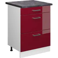 Vicco Mueble bajo de cocina R-Line Rojo de alto brillo 60 cm con cajones, ET Antracita, Model 45680