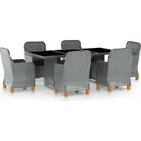 Prolenta Maison Exclusive: Juego de mesa de jardín de 7 piezas con cojines, fabricado en polirratán de color gris claro