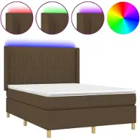 Syfax Cama box spring colchón luces LED tela marrón oscuro 140x190 cm