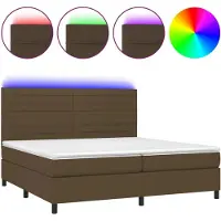 Syfax Cama box spring colchón luces LED tela marrón oscuro 200x200 cm