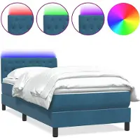 Syfax Cama box spring con colchón y LED terciopelo azul oscuro 80x220 cm