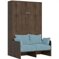 Itamoby Cama plegable Kentaro de 120 cm, tamaño queen, con sofá de nogal y detalles en azul claro