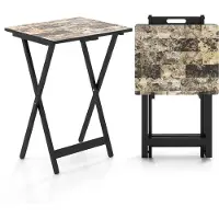 Costway , juego de 4 mesas plegables para jardín, mesa bistró para exteriores resistente a la intemperie, fabricada en madera, con asa de transporte, mesa para balcón de estilo industrial, 48x40x67 cm
