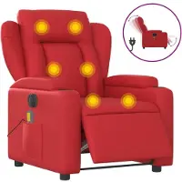 Syfax Sillón de masaje reclinable eléctrico de cuero artificial rojo
