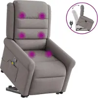 Syfax Sillón reclinable de masaje elevable tela gris taupé
