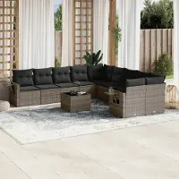 Prolenta Maison Exclusive: Juego de jardín de 11 piezas con cojines, color gris, fabricado en polirratán