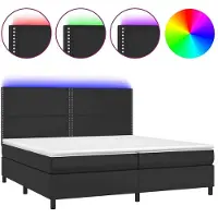Syfax Cama box spring colchón y LED cuero sintético negro 200x200 cm