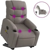 Syfax Sillón de masaje eléctrico reclinable elevable tela taupé