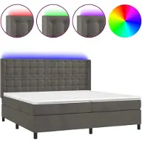 Syfax Cama box spring colchón y LED terciopelo gris oscuro 200x200 cm