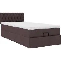 Syfax Cama otomana con colchón marrón oscuro 90x200 cm tela
