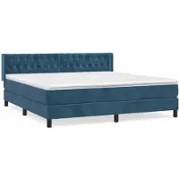 Syfax Cama con somier y colchón, color azul oscuro, 180x200 cm, tapizada en terciopelo