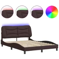 Syfax Estructura de cama con LED sin colchón Hvar marrón oscuro 140x190 cm