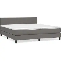 Syfax Cama box spring con colchón cuero sintético gris 180x200 cm