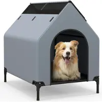 Costway , caseta para perros 2 en 1 y cama elevada para perros, casa para mascotas con tejido de malla transpirable y cubierta desmontable, para perros pequeños, 64x91x86 cm