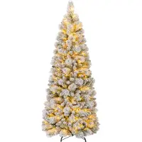 Costway , árbol de Navidad artificial de 180 cm con iluminación, tipo "pop-up", con 170 luces LED de color blanco cálido y 517 puntas de rama, árbol de Navidad cubierto de nieve artificial
