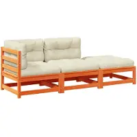 Syfax Set de sofás jardín 3 pzas con cojines madera pino marrón cera