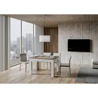 Itamoby - Mesa extensible "Bibi Mix" de 120/180 x 90 cm. Tablero principal de nogal. Base de haya en blanco