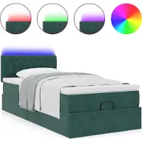 Syfax Estructura de cama otomana colchón terciopelo verde oscuro