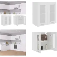 vidaXL Armario de vidrio suspendido, blanco, 60x31x60 cm, material de madera - Armario de vidrio colgante - Armarios de vidrio colgantes - Armario de cocina - Armarios de cocina
