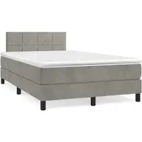 Prolenta Maison Exclusive: Base de cama con somier, colchón y luz LED, color gris claro, 120x190 cm, tapizada en terciopelo