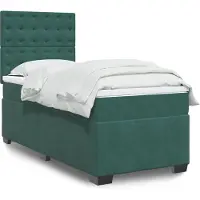 Prolenta Maison Exclusive: Base de cama con somier y colchón, color verde oscuro, 100x200 cm, tapizada en terciopelo