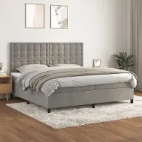 Prolenta Maison Exclusive: Base de cama con somier y colchón, color gris claro, 200x200 cm, tapizada en terciopelo